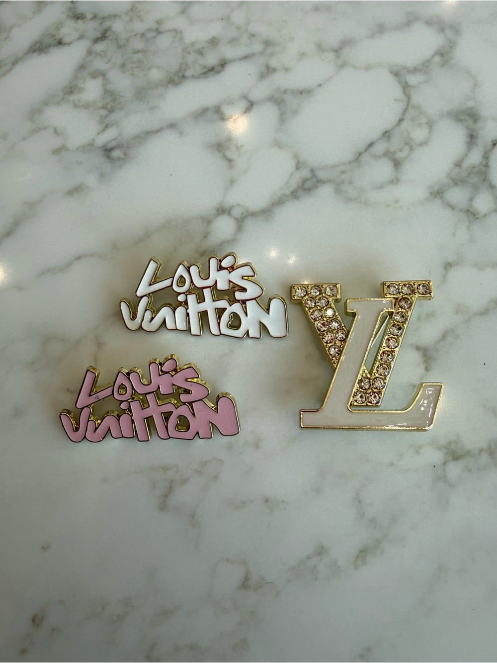 Beautiful Hand Crafted Pink & White Logo Brooches